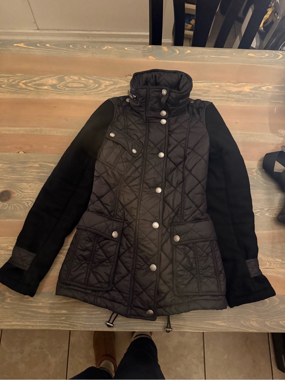 Burberry Brit Black Quilted Hooded wool cotton nylon jacket XS - Picture 11 of 12